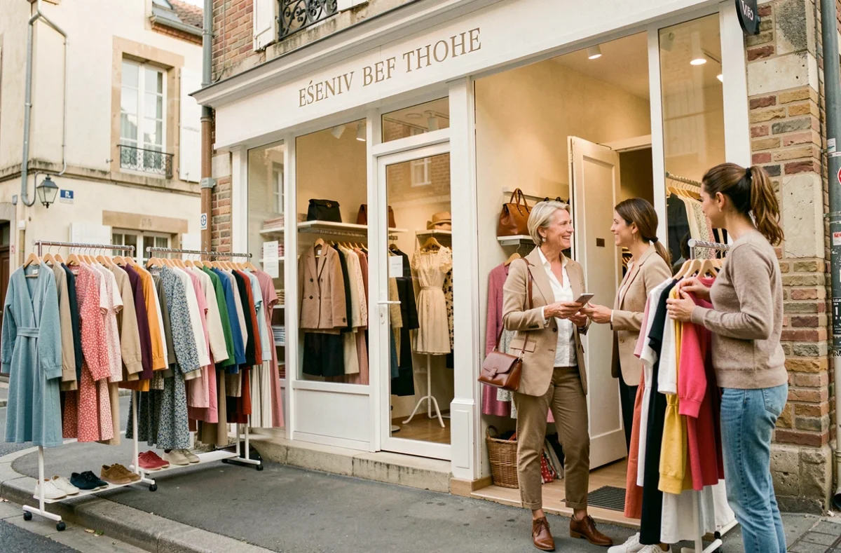 Cliente et vendeuse discutant d'une sélection de vêtements dans la boutique Cap Mode à Challans