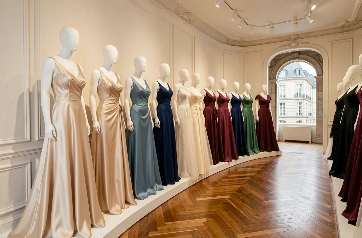 Sélection de robes de soirée élégantes dans une boutique de Centre-Val de Loire