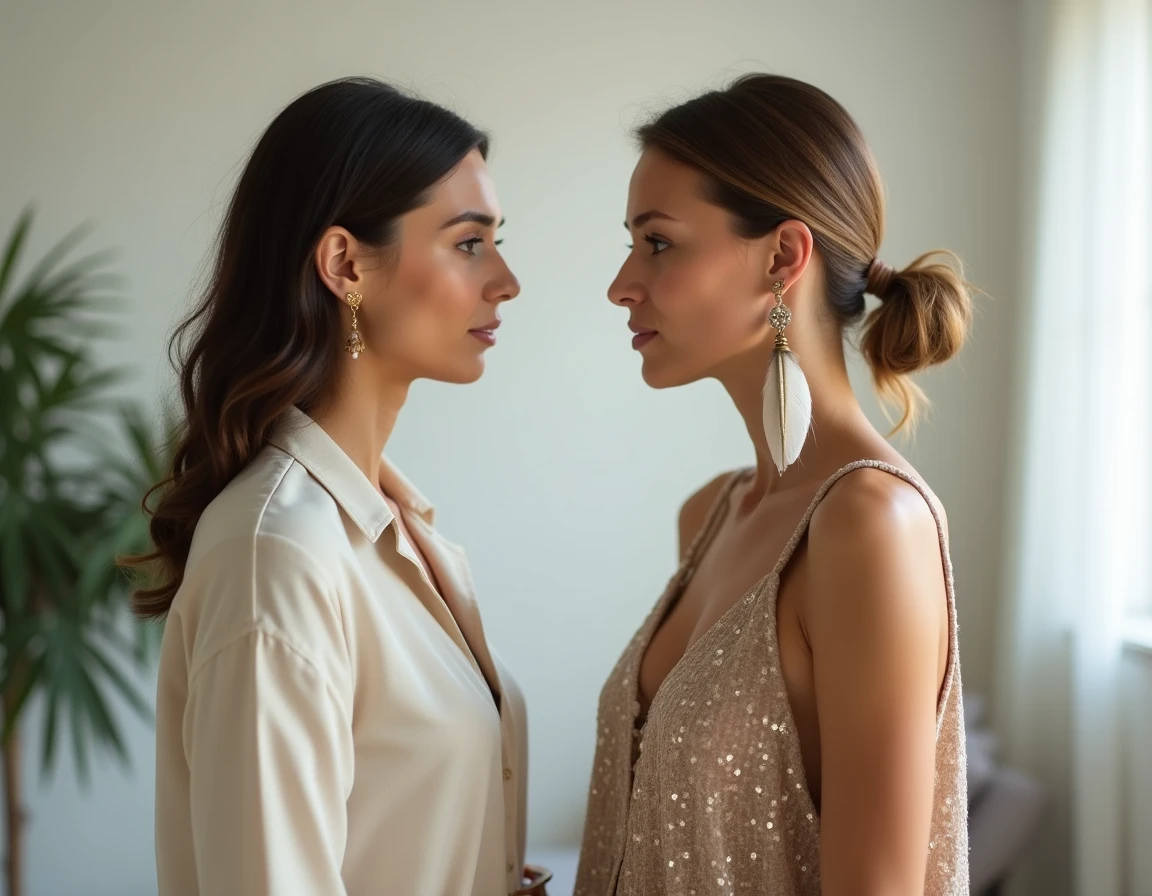 Comparaison entre une boucle d'oreille bohème bien portée et une version mal assortie, guide des erreurs de style à éviter