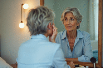 Femme dans la chambre appliquant du maquillage