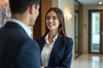 Femme professionnelle en costume dans un bureau moderne