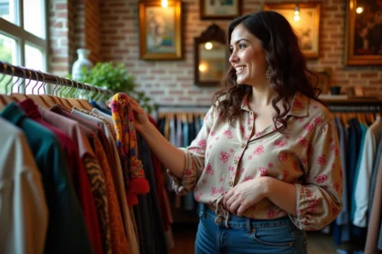 Femme confiante dans une boutique vintage à Strasbourg