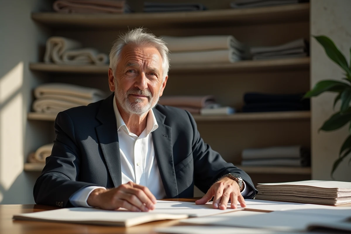 Homme âgé méditerranéen en costume dans un bureau lumineux