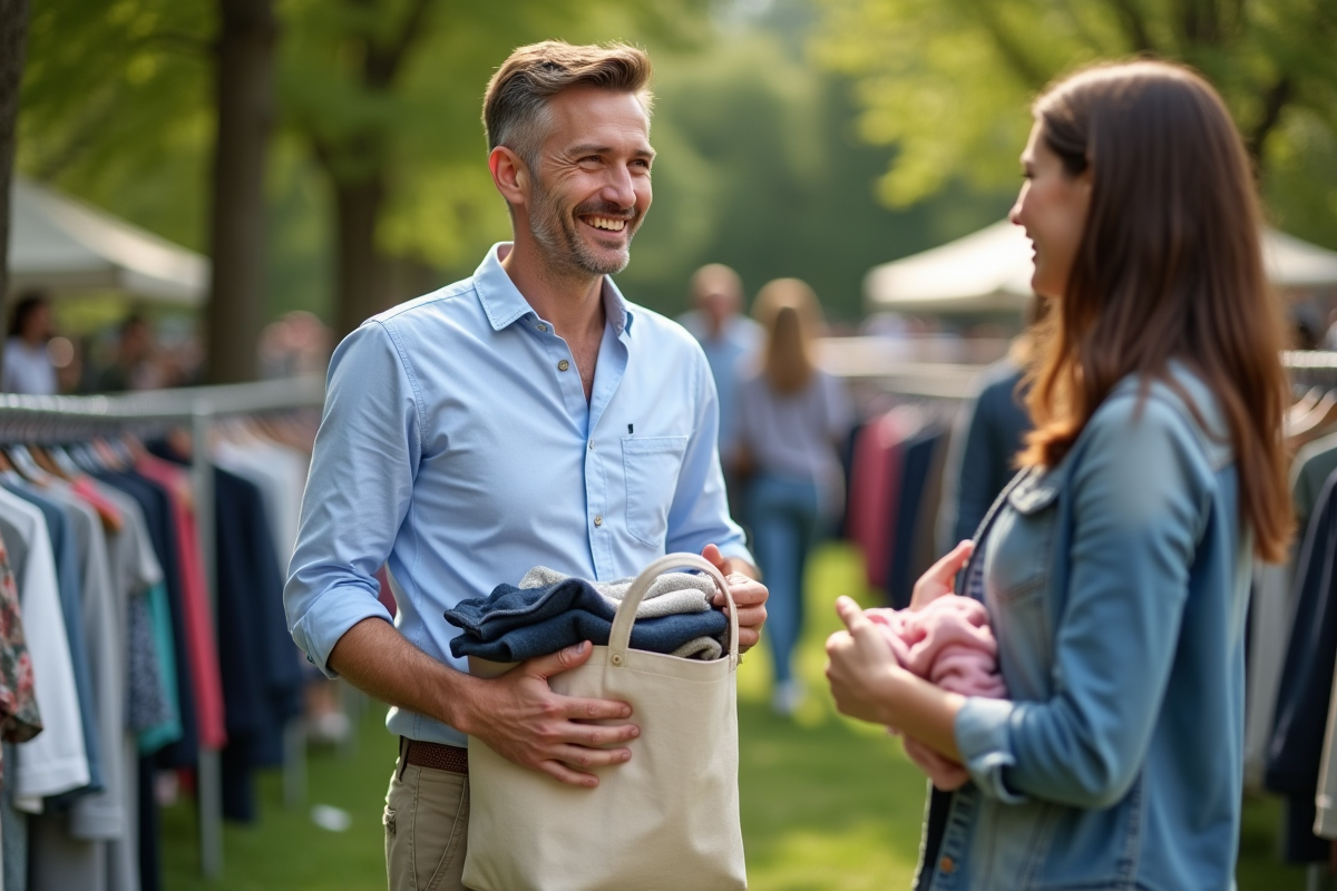 Homme échangeant des vêtements lors d