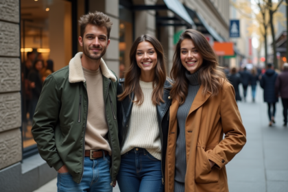 Groupe de jeunes adultes en streetwear dans une rue animée