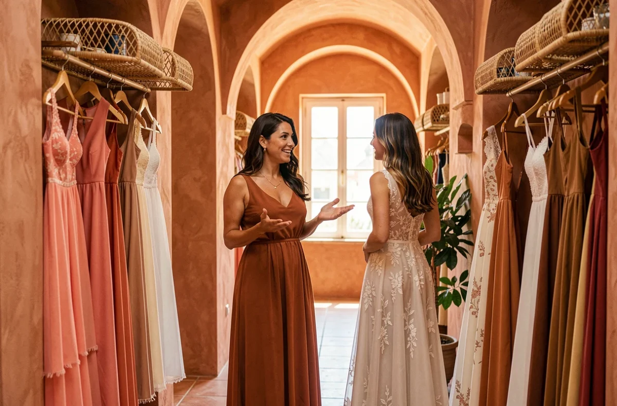 Boutique Nina del Carmen aux inspirations méditerranéennes avec robes fluides en tons chauds